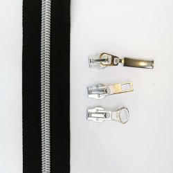 1m RV 5mm schwarz silber + 3 Zipper